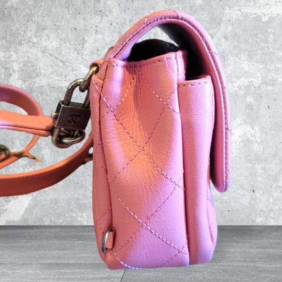 Authentic Rare Chanel Pink Goatskin Quilted Mut Waist Chain Double Lock Flap Bag - Picture 6 of 16
